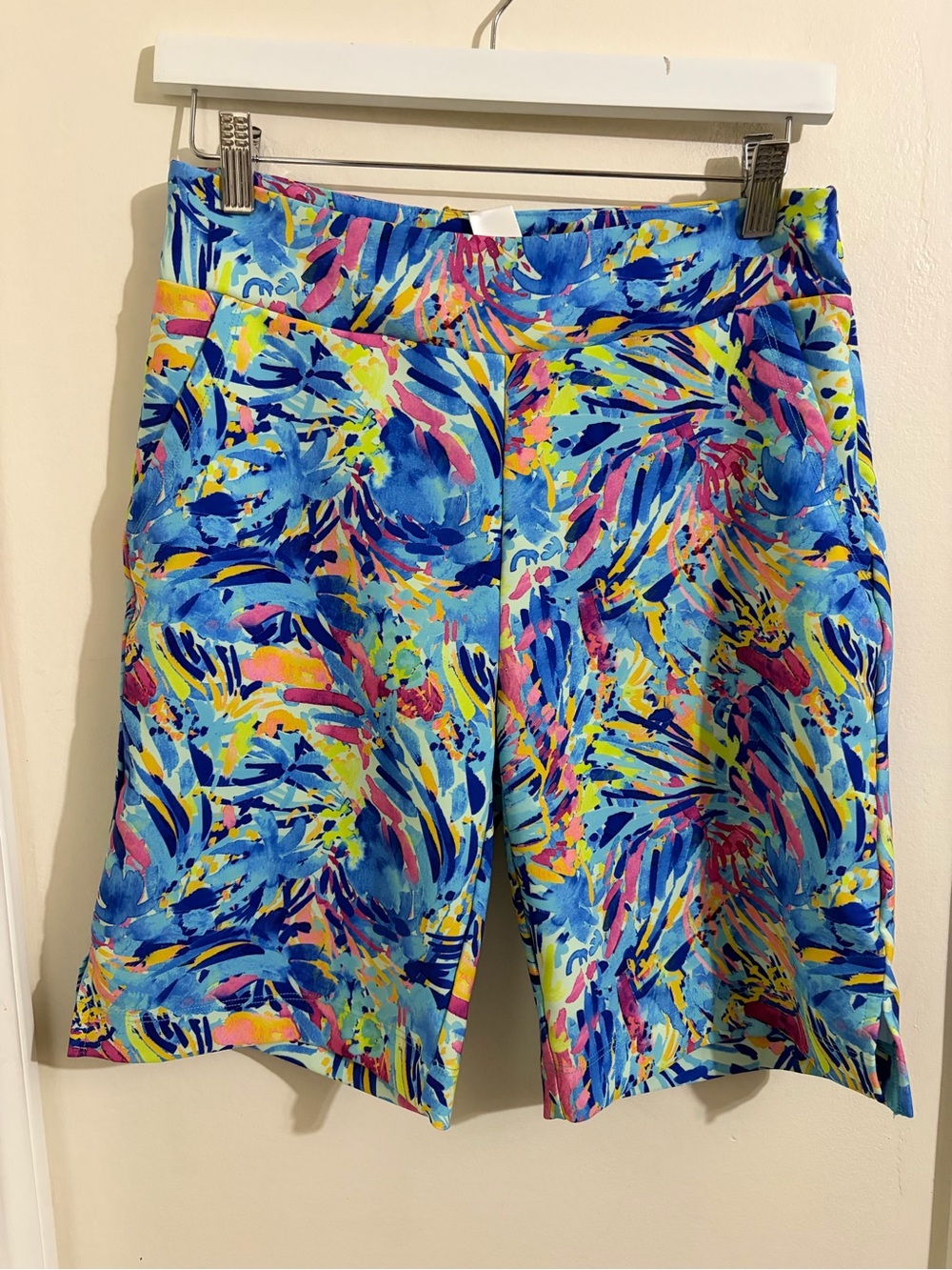 Women's Bright Blue Tropical Print Bermuda Shorts